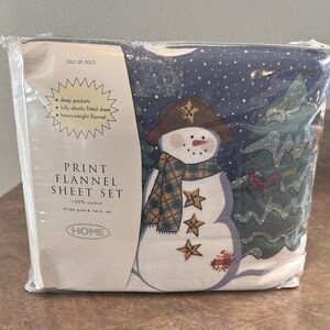 Holiday Snowman Flannel Sheet Set - Blue and White